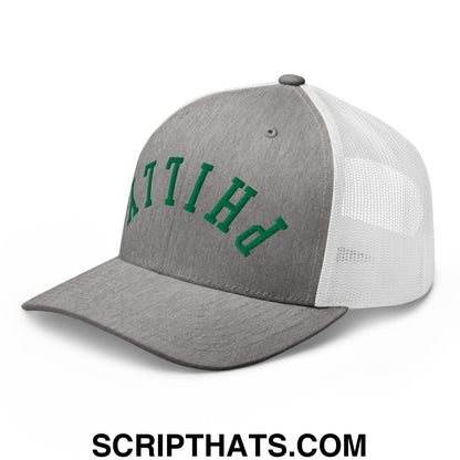 Upside Down Philly Football Embroidered Mesh Trucker Hat Heather Grey White