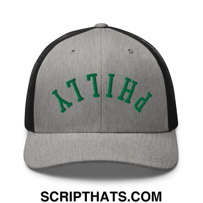 Upside Down Philly Football Embroidered Mesh Trucker Hat Heather Black