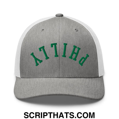 Upside Down Philly Football Embroidered Mesh Trucker Hat Heather Grey White
