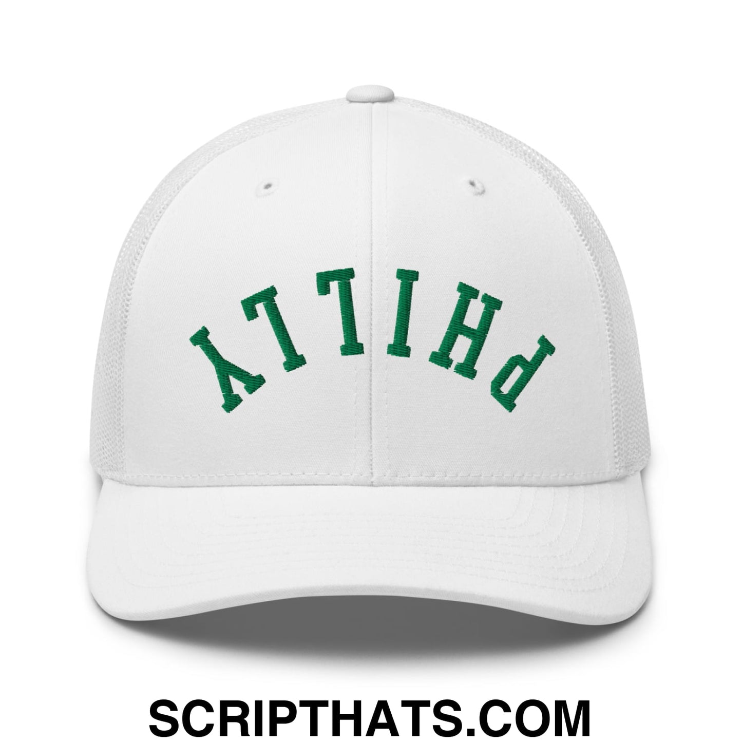 Upside Down Philly Football Embroidered Mesh Trucker Hat White