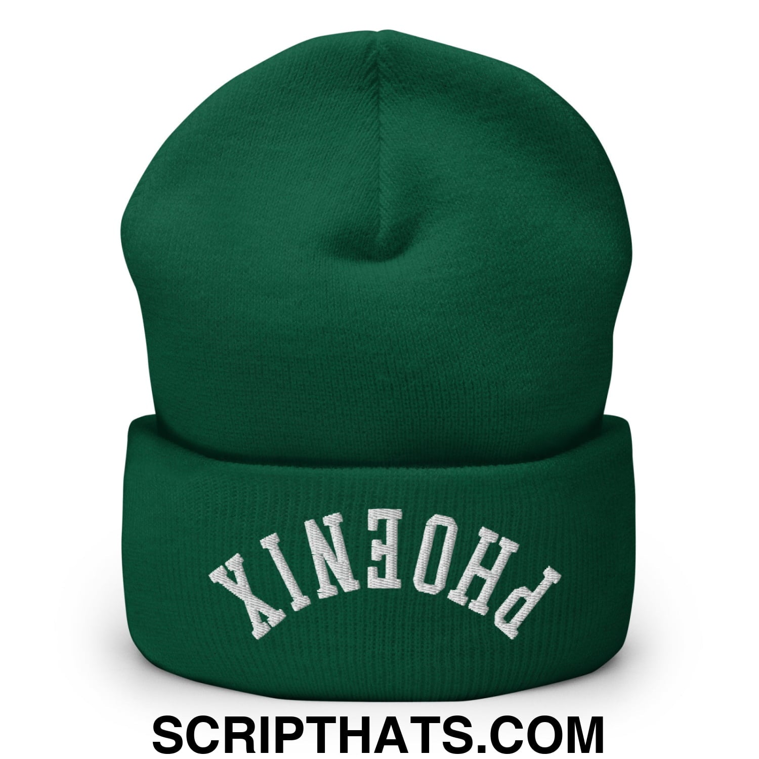 Upside Down Phoenix Embroidered Cuffed Knit Beanie Spruce