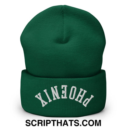 Upside Down Phoenix Embroidered Cuffed Knit Beanie Spruce