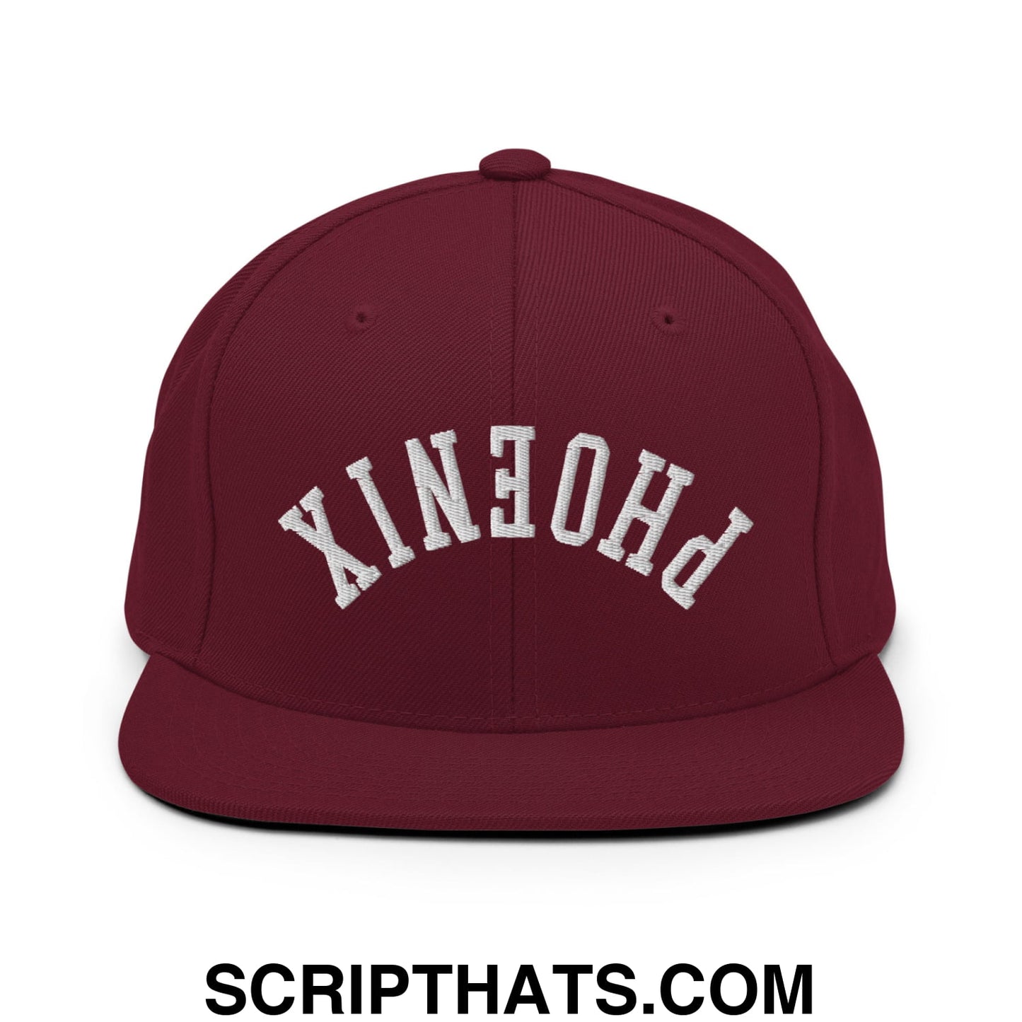 Upside Down Phoenix Embroidered Flat Bill Brim Snapback Hat Maroon