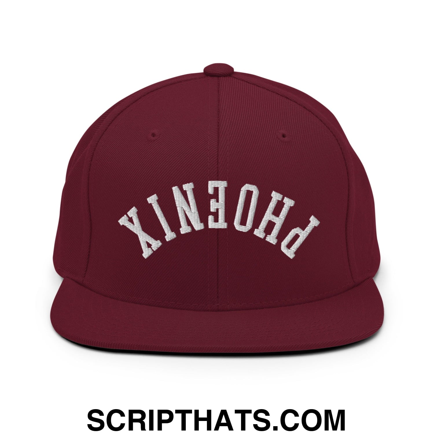 Upside Down Phoenix Embroidered Flat Bill Brim Snapback Hat Maroon