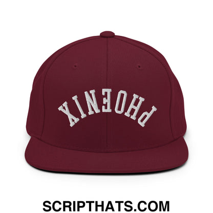 Upside Down Phoenix Embroidered Flat Bill Brim Snapback Hat Maroon