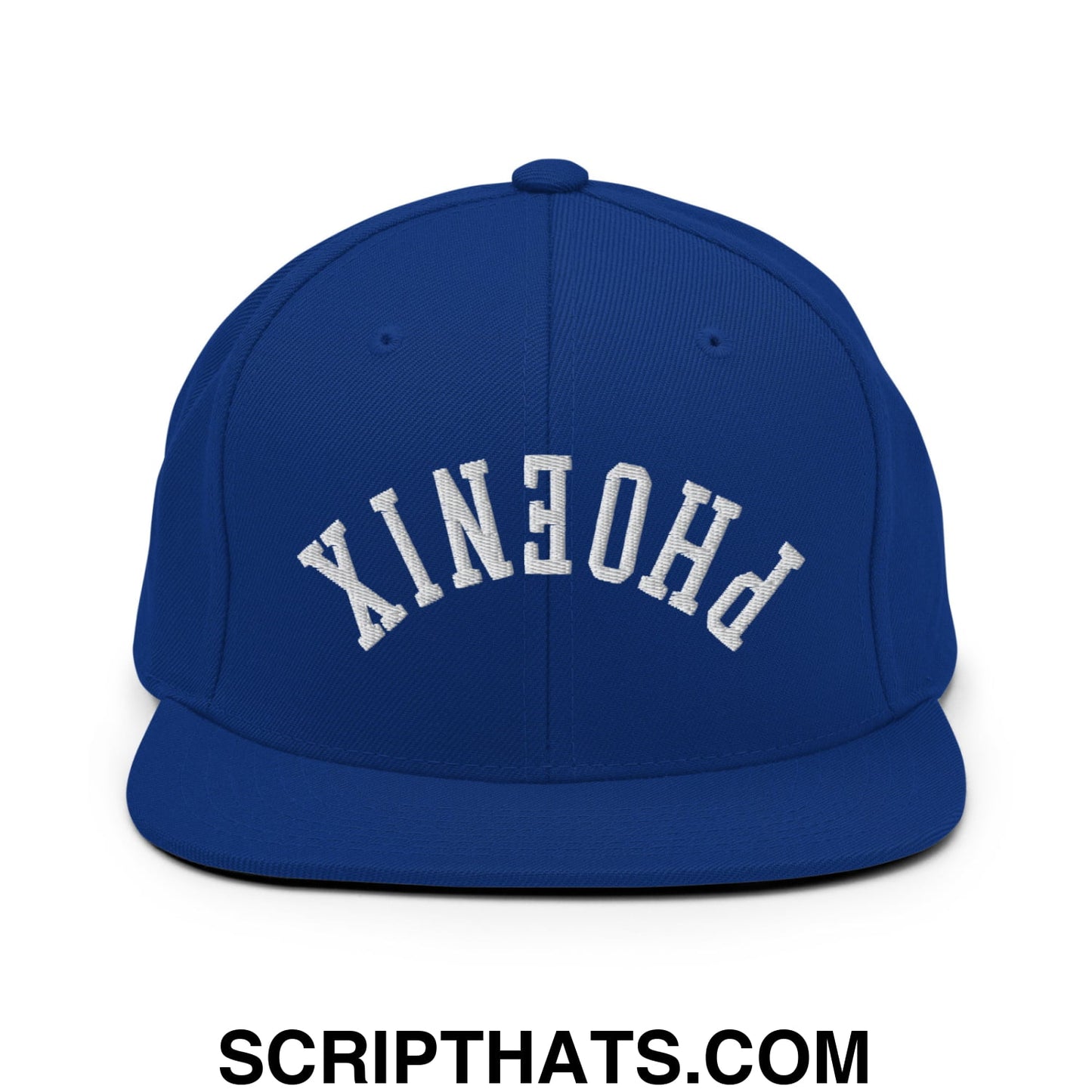Upside Down Phoenix Embroidered Flat Bill Brim Snapback Hat Royal Blue