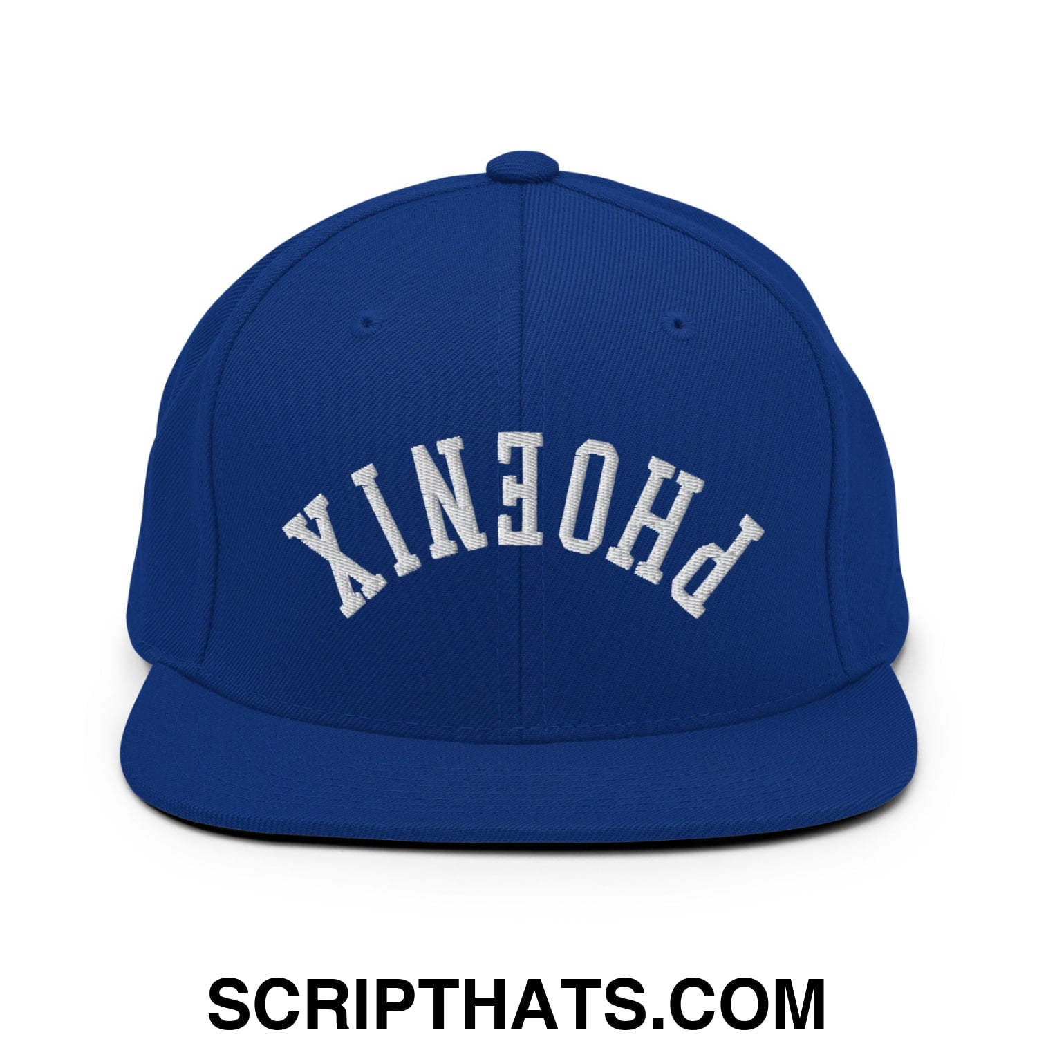 Upside Down Phoenix Embroidered Flat Bill Brim Snapback Hat Royal Blue