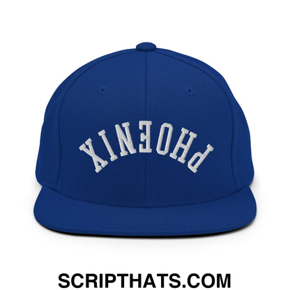 Upside Down Phoenix Embroidered Flat Bill Brim Snapback Hat Royal Blue