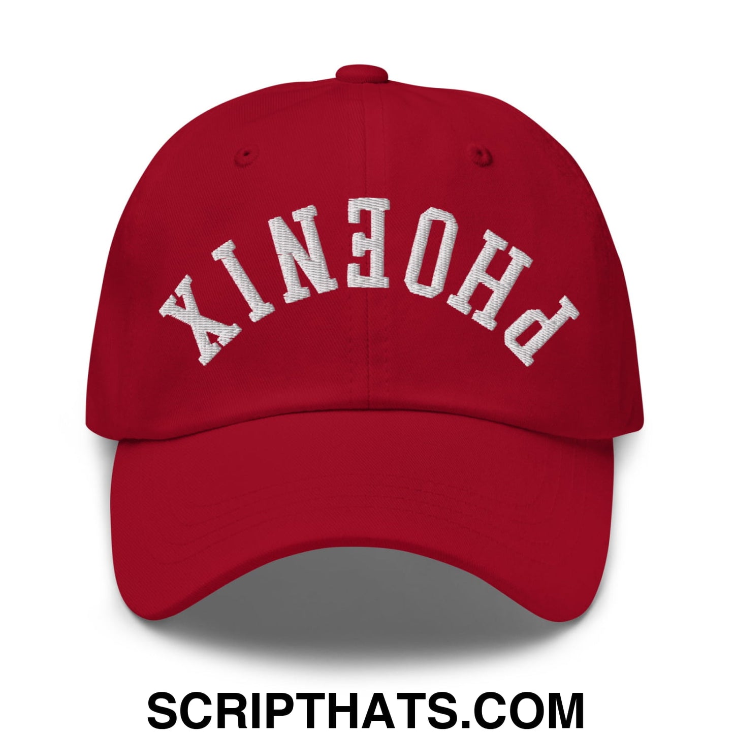 Upside Down Phoenix Embroidered Unstructured Dad Hat Cranberry