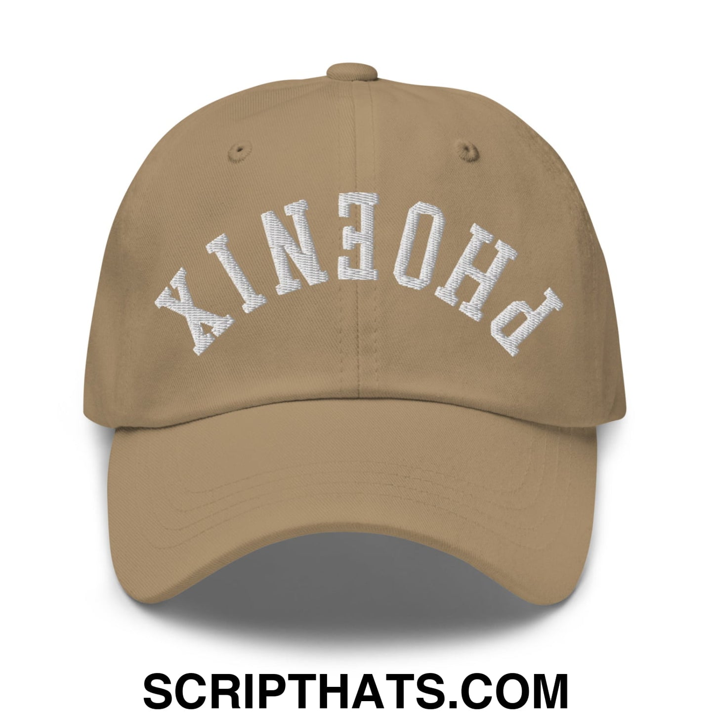 Upside Down Phoenix Embroidered Unstructured Dad Hat Khaki