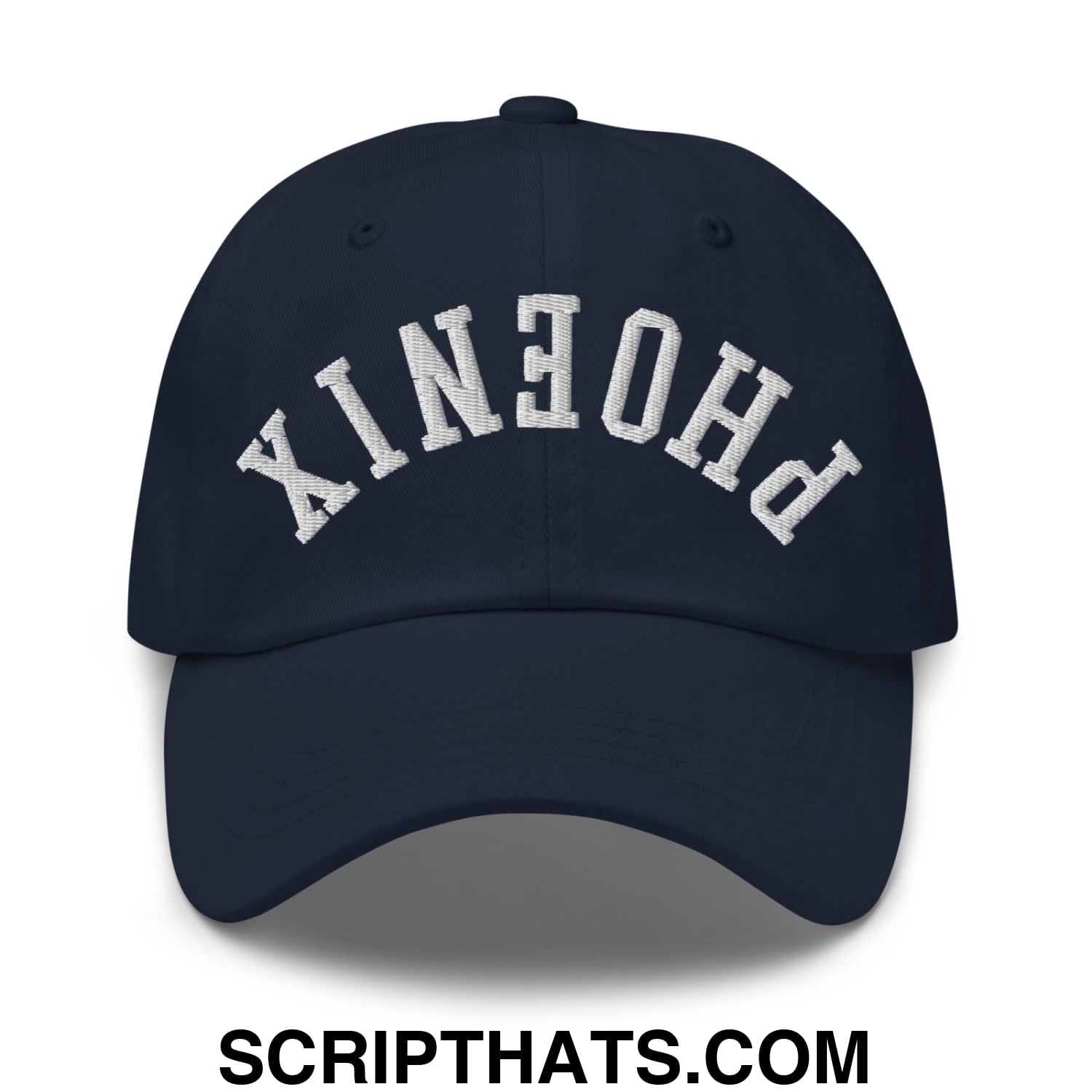 Upside Down Phoenix Embroidered Unstructured Dad Hat Navy