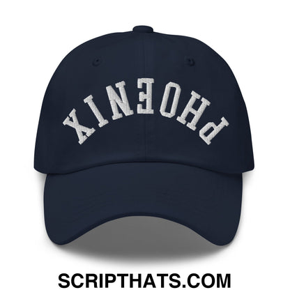 Upside Down Phoenix Embroidered Unstructured Dad Hat Navy