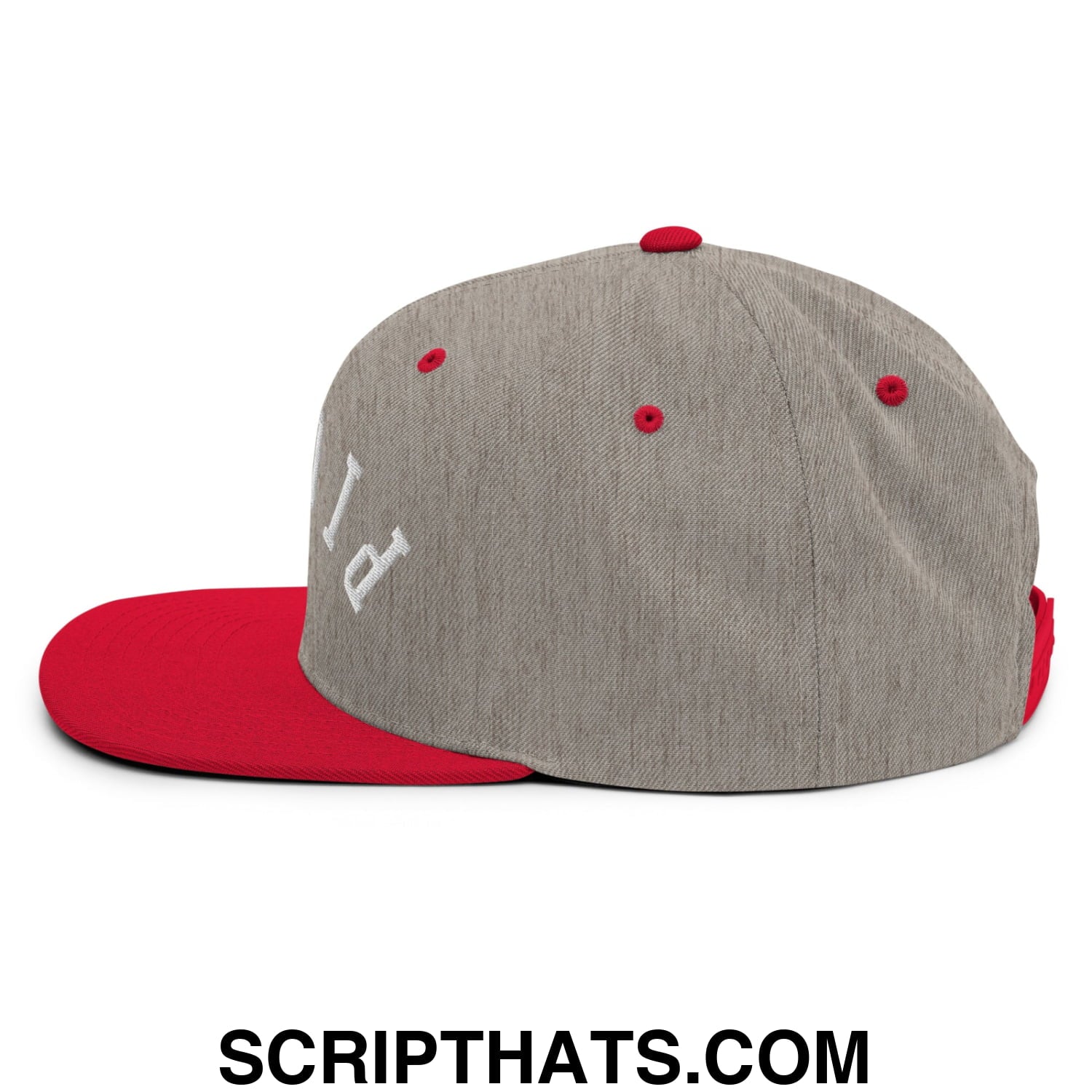 Upside Down Pickle Embroidered Flat Bill Brim Snapback Hat Heather Grey Red