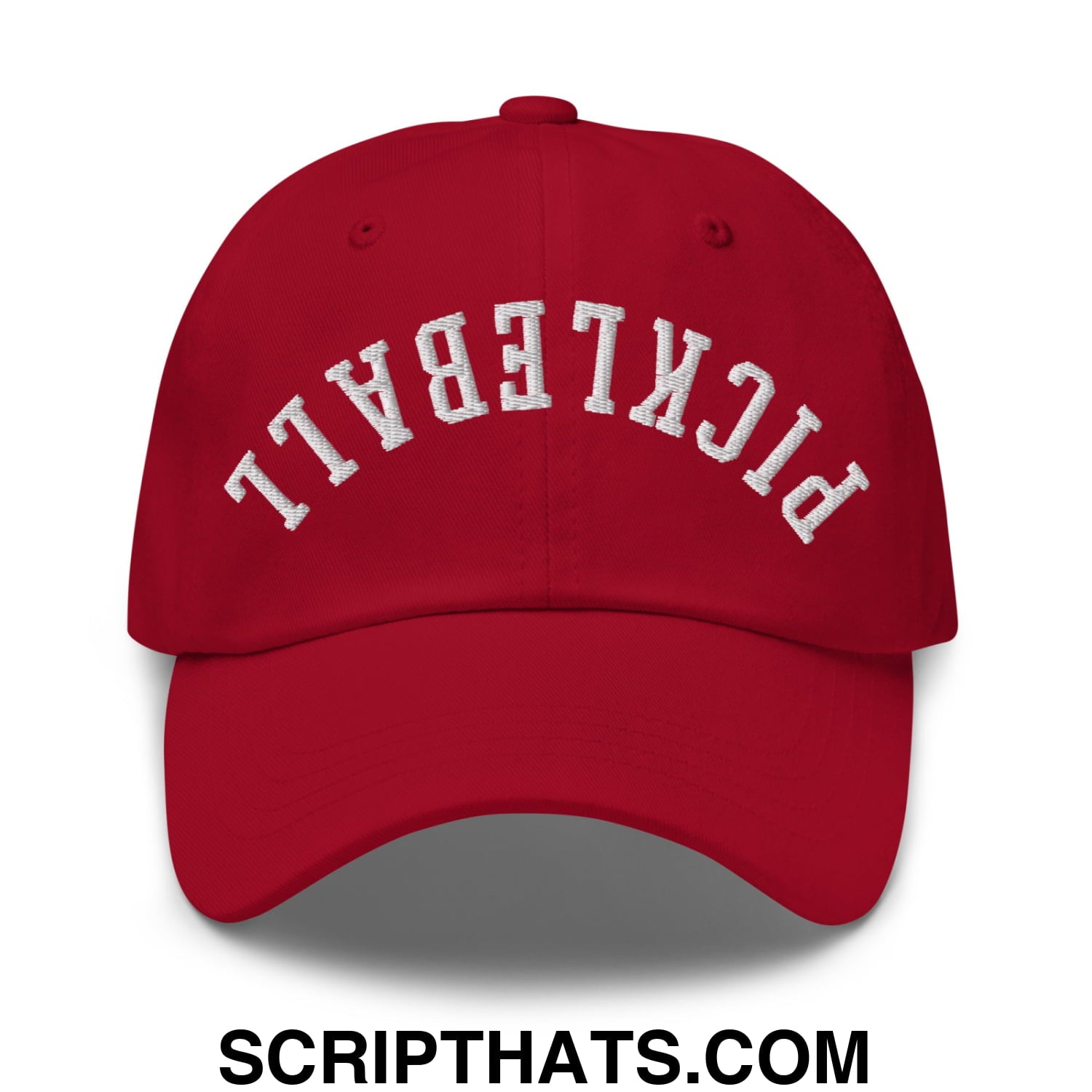 Upside Down Pickleball Embroidered Unstructured Dad Hat Cranberry