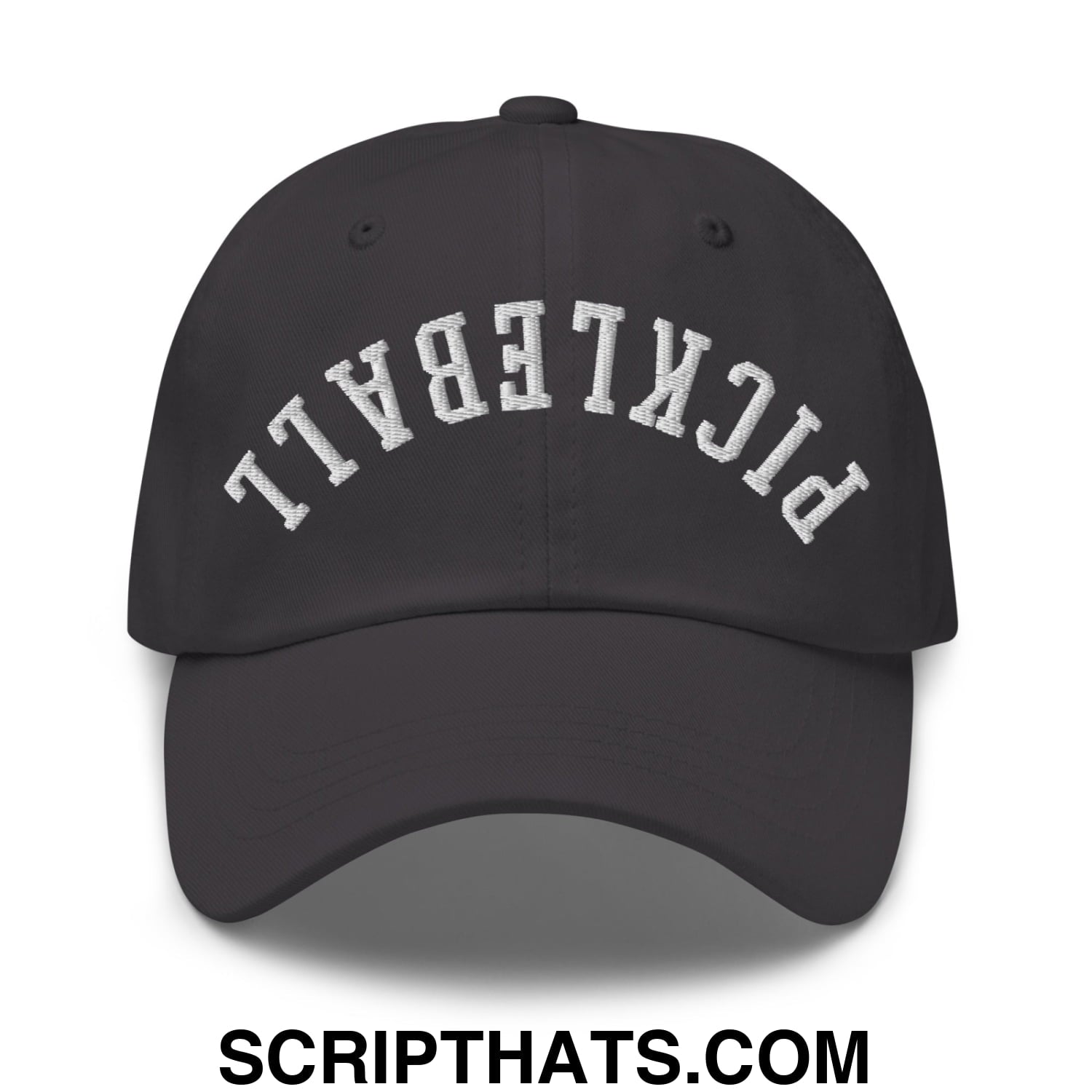 Upside Down Pickleball Embroidered Unstructured Dad Hat Dark Grey