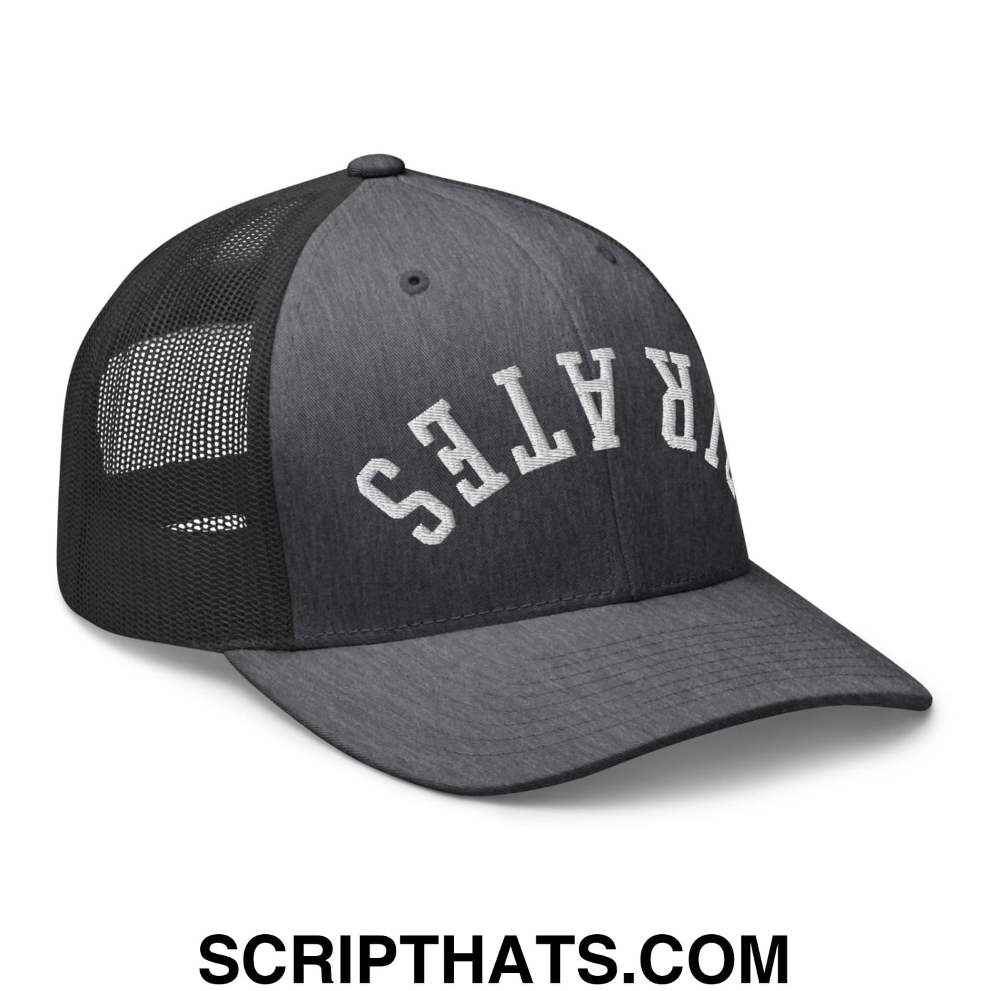 Upside Down Pirates Embroidered Mesh Trucker Hat Dark Heather Gray