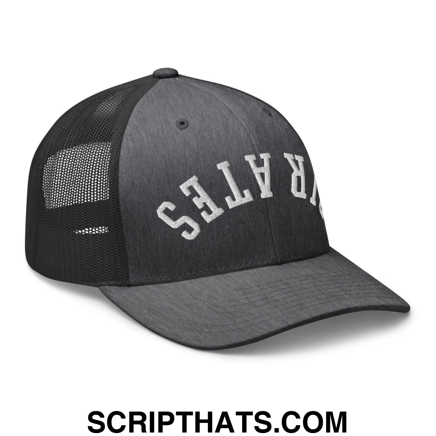 Upside Down Pirates Embroidered Mesh Trucker Hat Dark Heather Gray