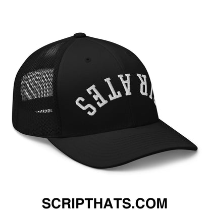 Upside Down Pirates Embroidered Mesh Trucker Hat Black