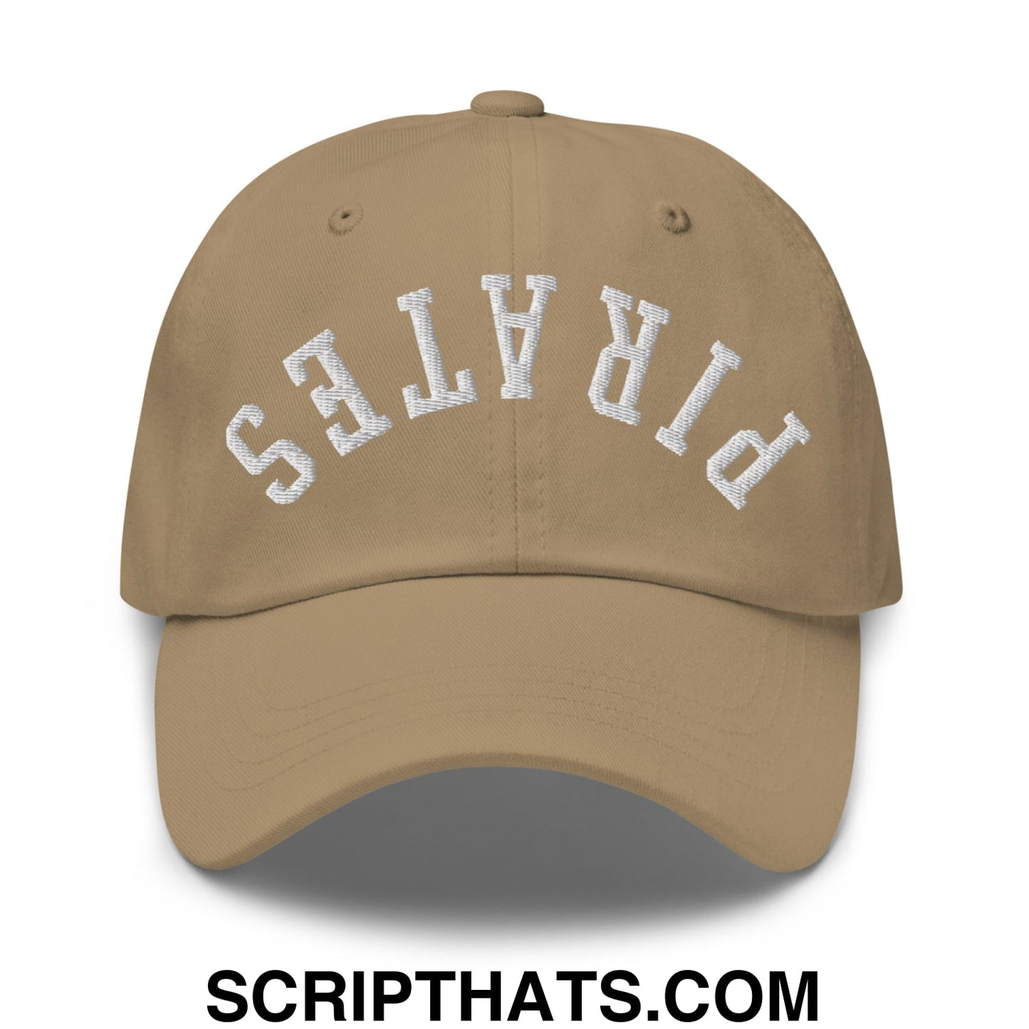 Upside Down Pirates Embroidered Unstructured Dad Hat Khaki