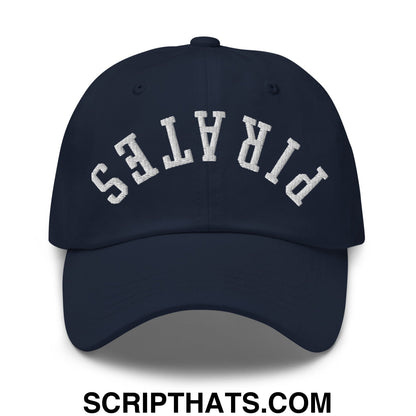 Upside Down Pirates Embroidered Unstructured Dad Hat Navy