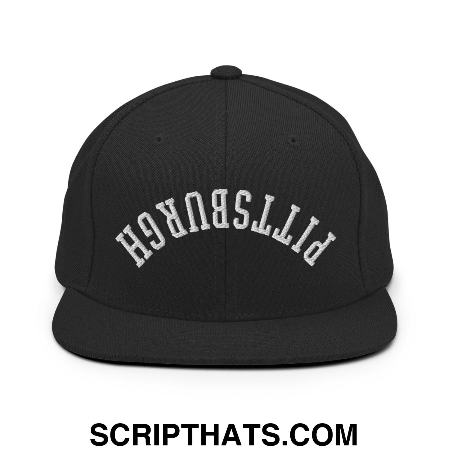 Upside Down Pittsburgh Embroidered Flat Bill Brim Snapback Hat Black