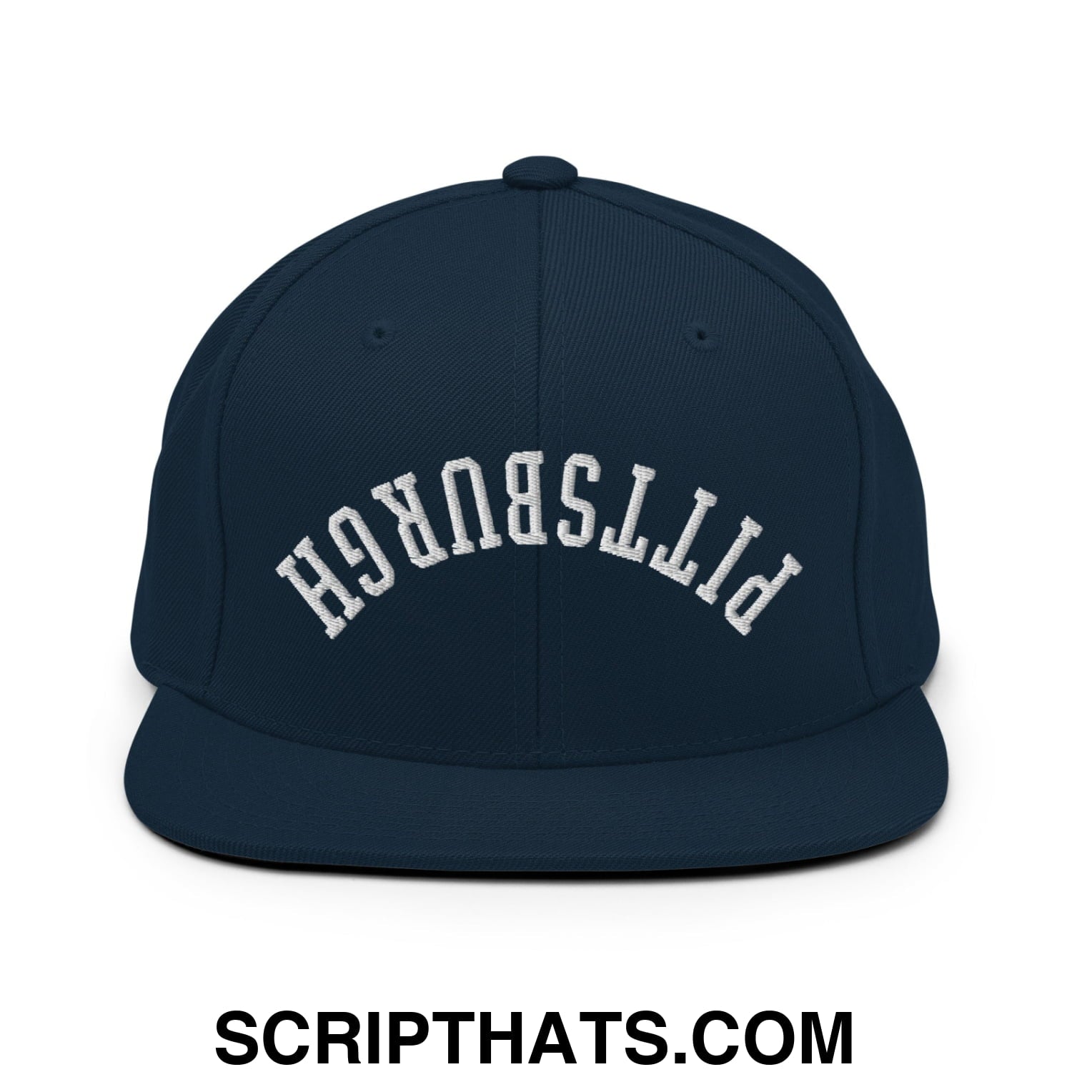 Upside Down Pittsburgh Embroidered Flat Bill Brim Snapback Hat Dark Navy