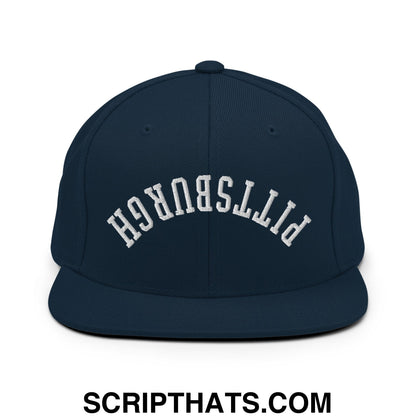 Upside Down Pittsburgh Embroidered Flat Bill Brim Snapback Hat Dark Navy