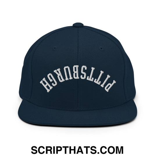 Upside Down Pittsburgh Embroidered Flat Bill Brim Snapback Hat Dark Navy