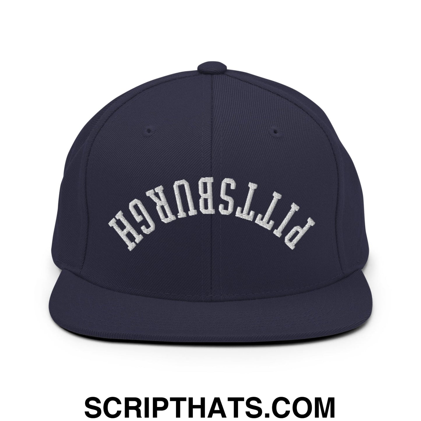 Upside Down Pittsburgh Embroidered Flat Bill Brim Snapback Hat Navy