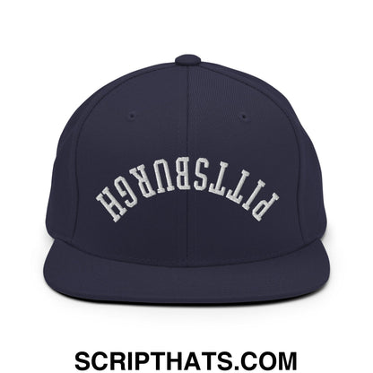 Upside Down Pittsburgh Embroidered Flat Bill Brim Snapback Hat Navy
