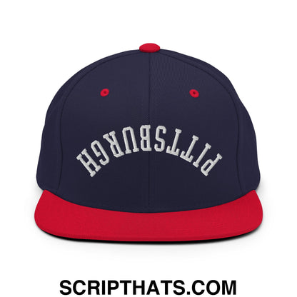 Upside Down Pittsburgh Embroidered Flat Bill Brim Snapback Hat Navy Red
