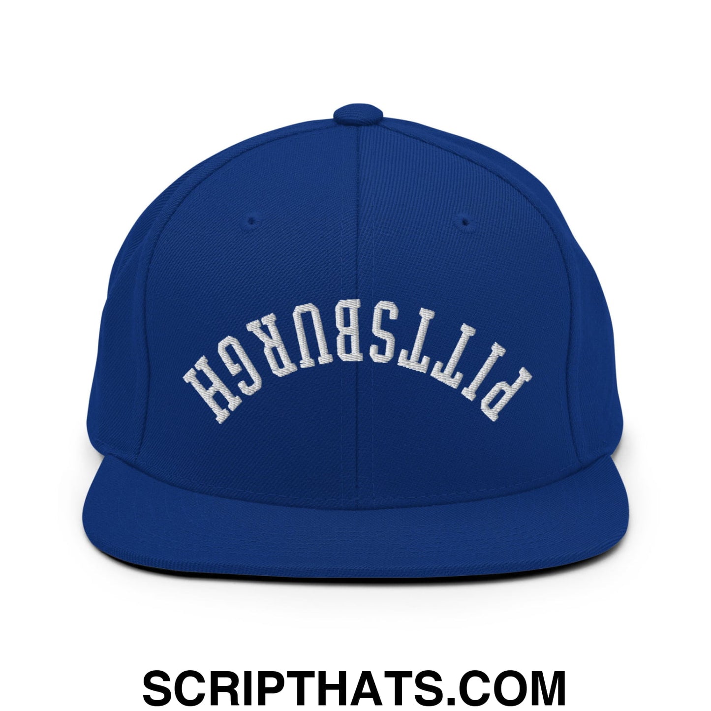 Upside Down Pittsburgh Embroidered Flat Bill Brim Snapback Hat Royal Blue
