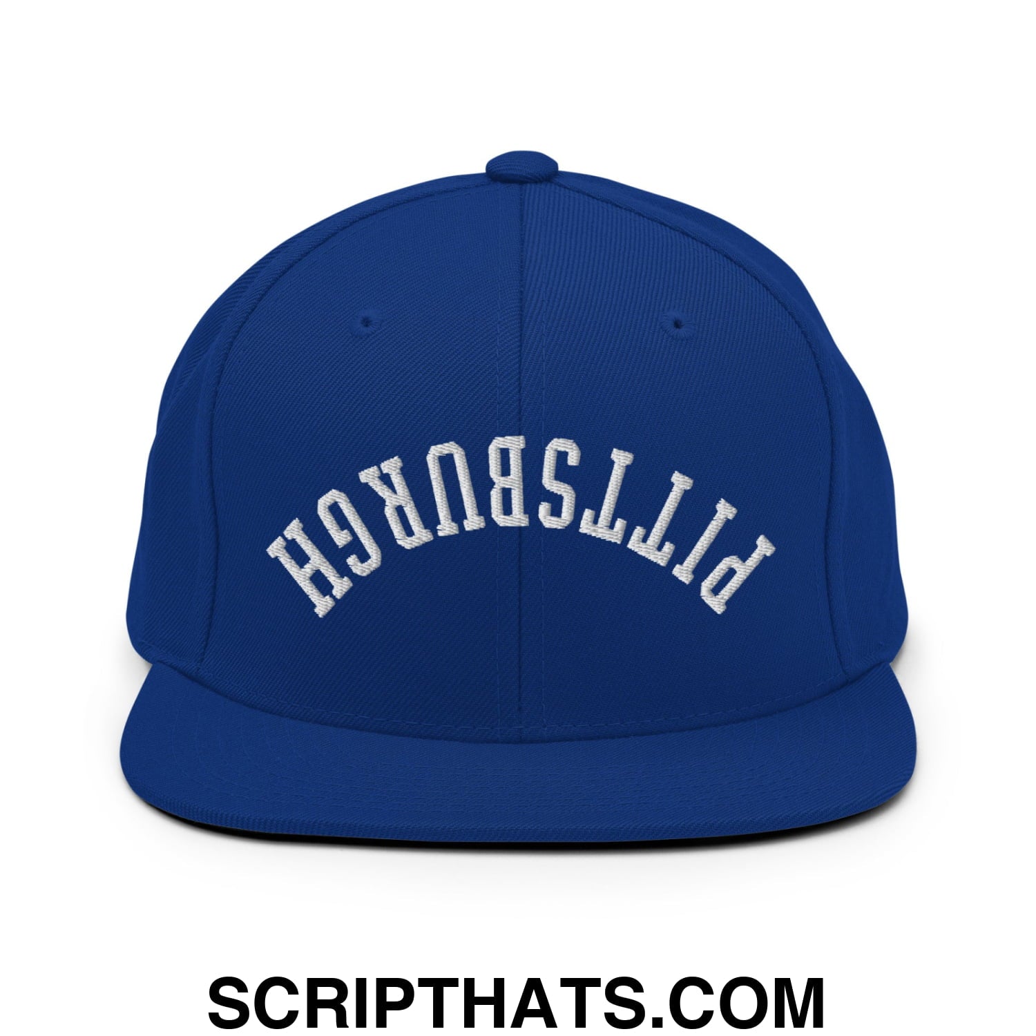 Upside Down Pittsburgh Embroidered Flat Bill Brim Snapback Hat Royal Blue