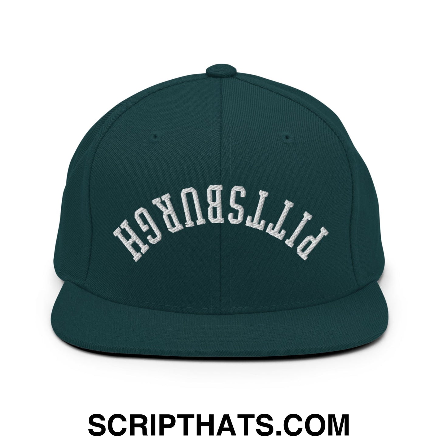 Upside Down Pittsburgh Embroidered Flat Bill Brim Snapback Hat Spruce