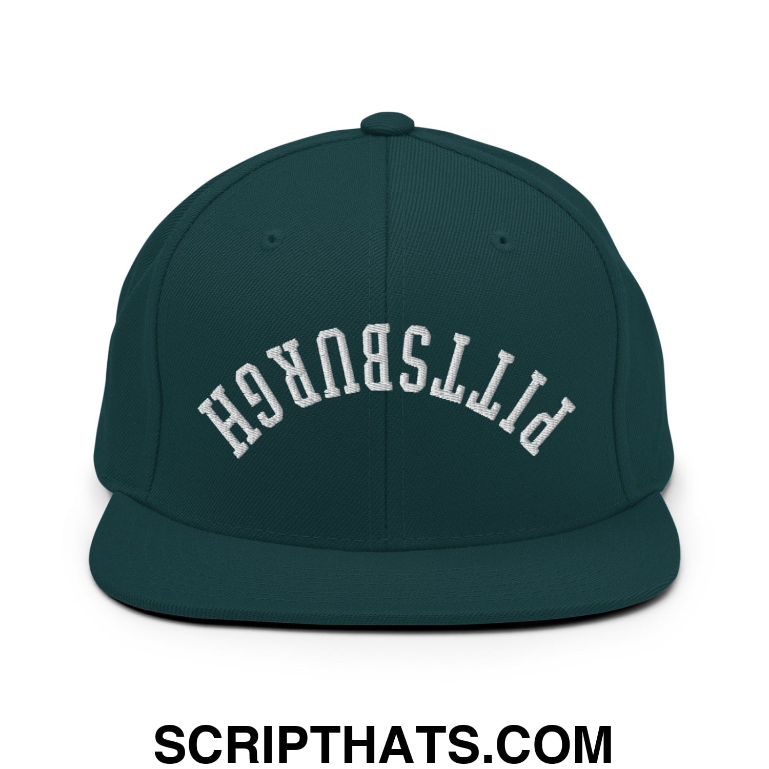 Upside Down Pittsburgh Embroidered Flat Bill Brim Snapback Hat Spruce