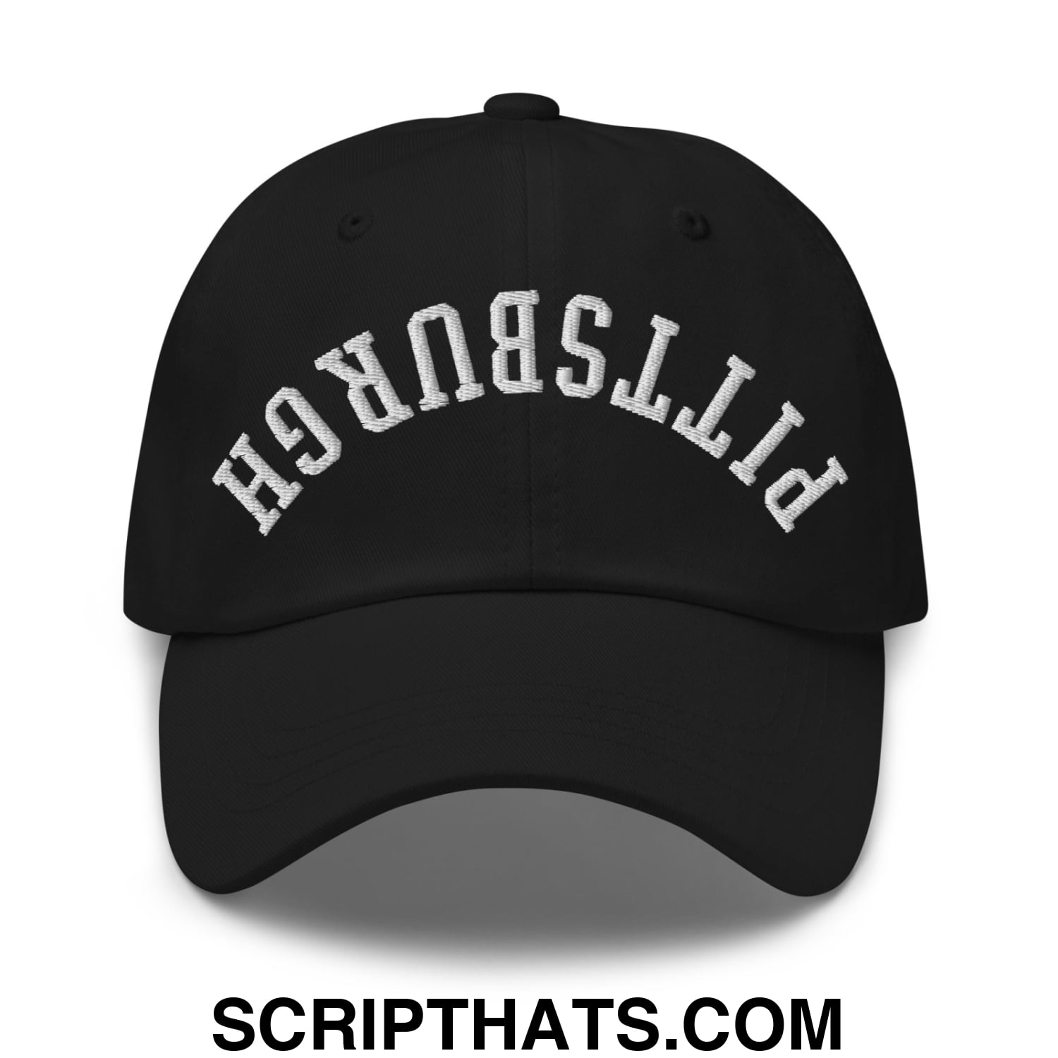 Upside Down Pittsburgh Embroidered Unstructured Dad Hat Black