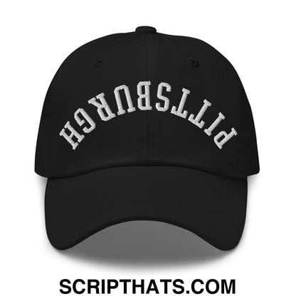 Upside Down Pittsburgh Embroidered Unstructured Dad Hat Black