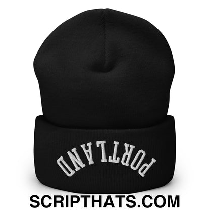 Upside Down Portland Embroidered Cuffed Knit Beanie Black