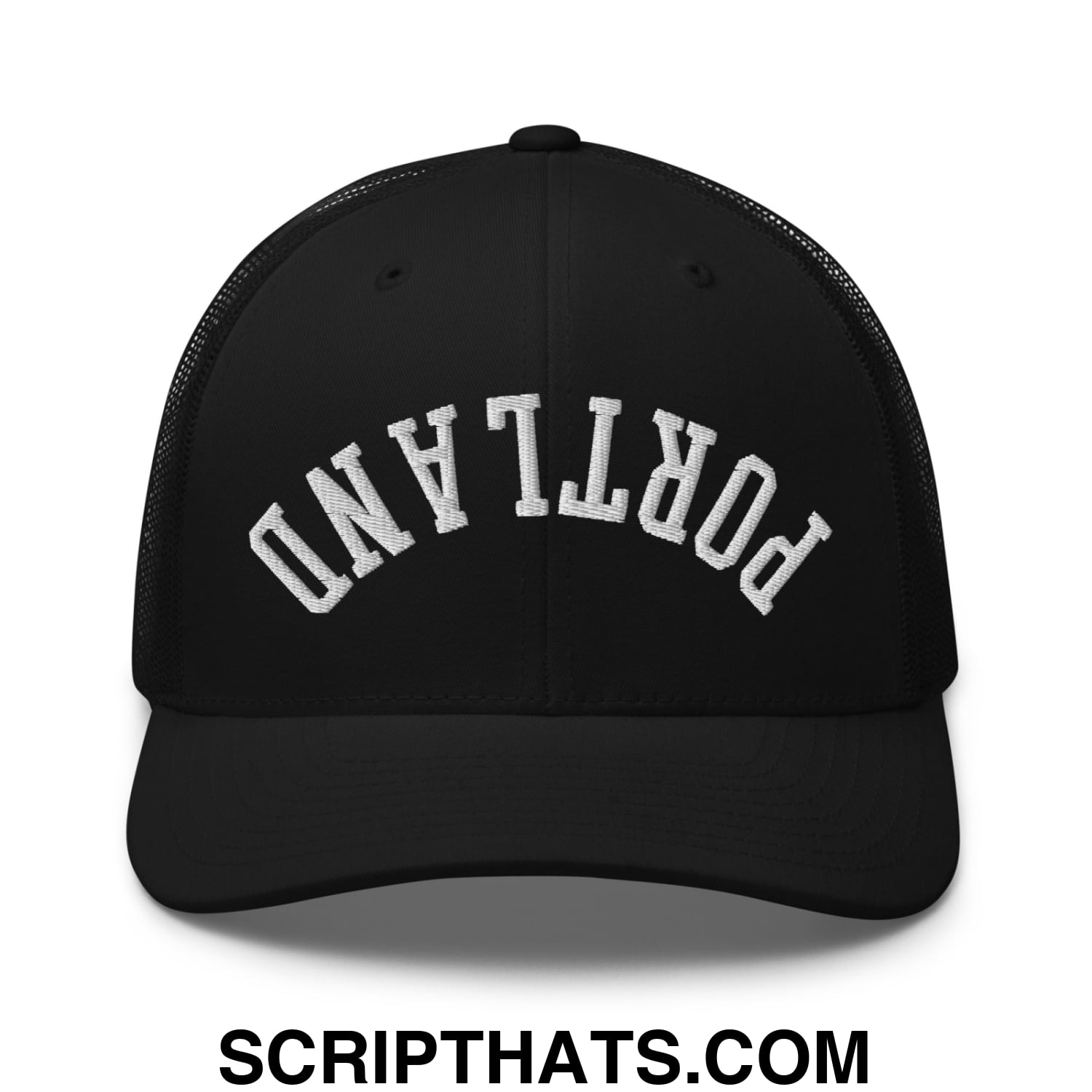Upside Down Portland Embroidered Mesh Trucker Hat Black