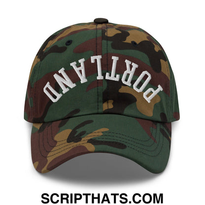 Upside Down Portland Embroidered Unstructured Dad Hat Green Camo