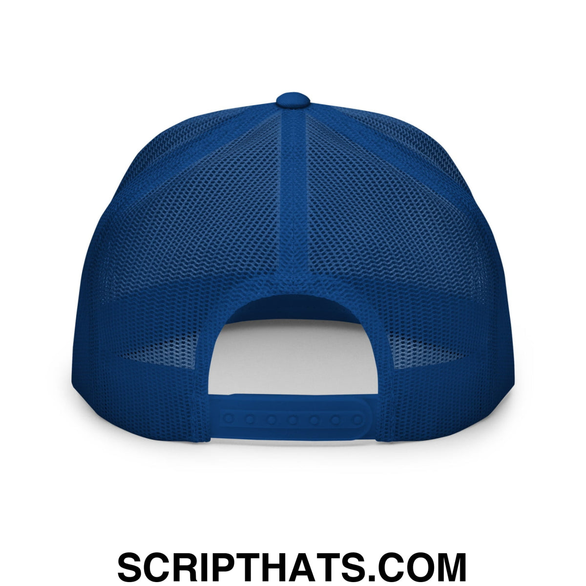 Blue mesh trucker hat with solid back panel and adjustable strap from upside down pr puerto rico collection