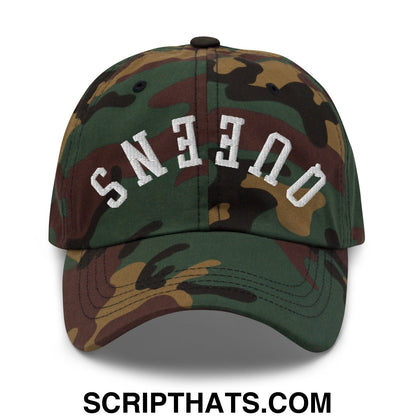 Upside Down Queens Embroidered Unstructured Dad Hat Green Camo
