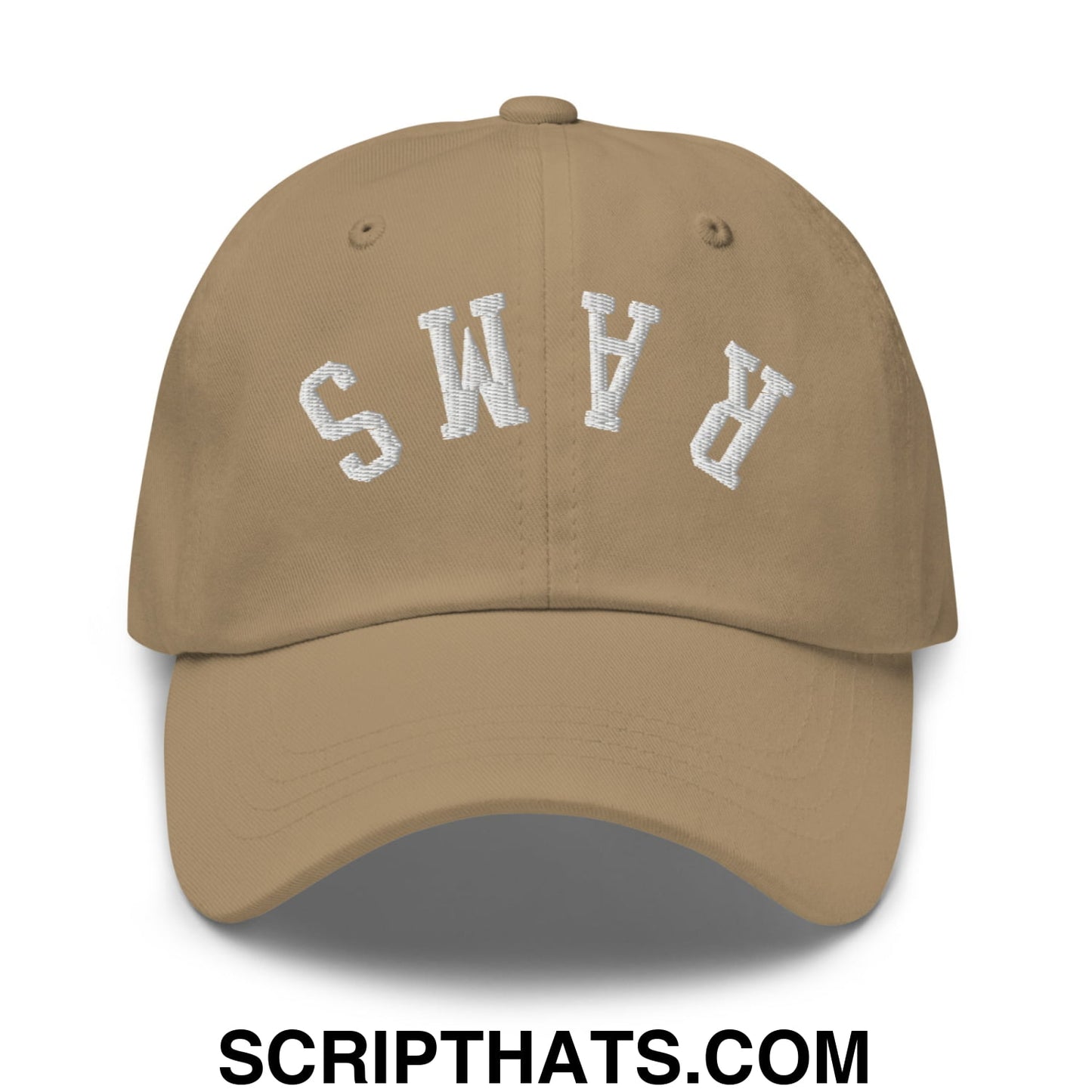 Upside Down Rams Embroidered Unstructured Dad Hat Khaki