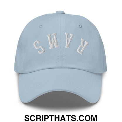 Upside Down Rams Embroidered Unstructured Dad Hat Light Blue