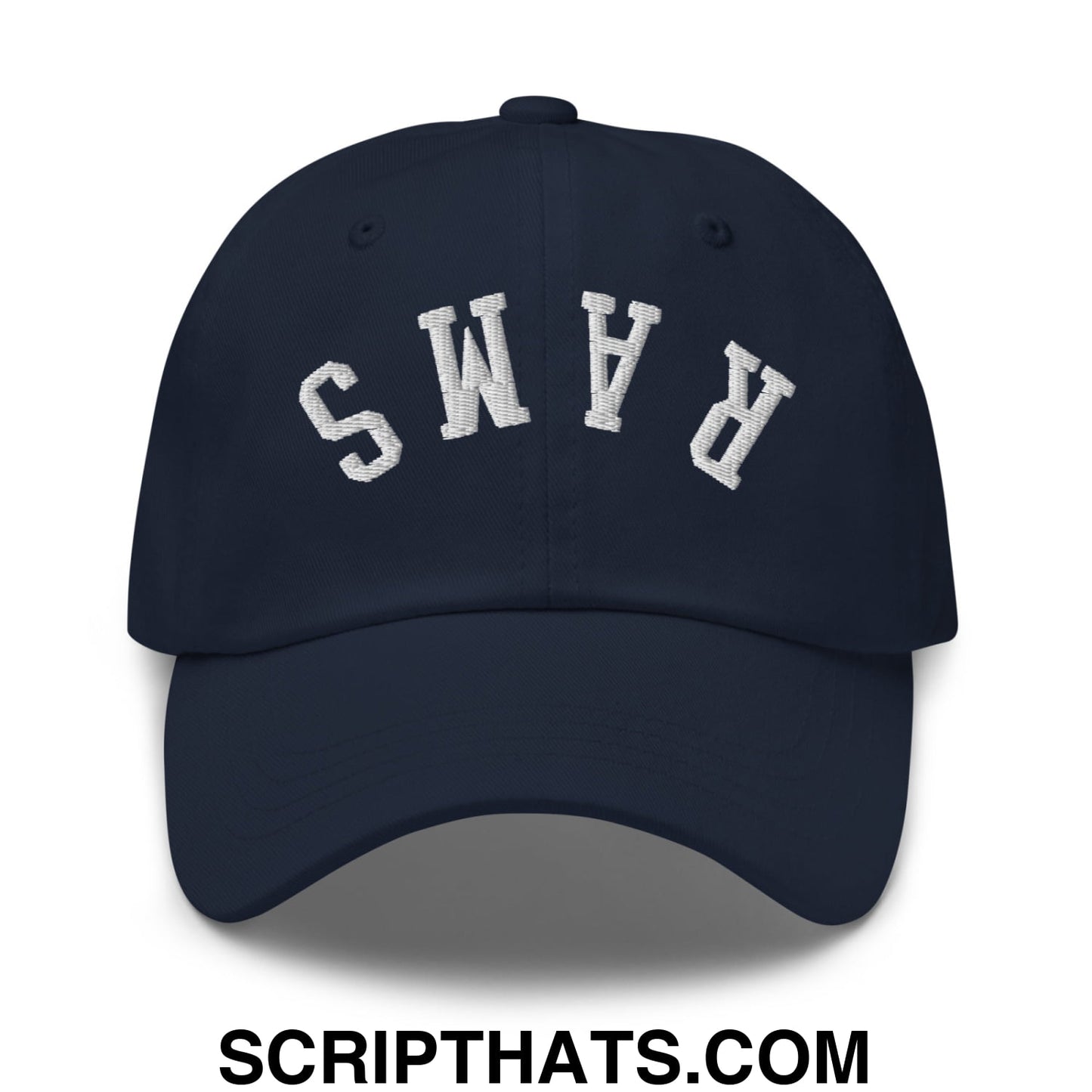 Upside Down Rams Embroidered Unstructured Dad Hat Navy
