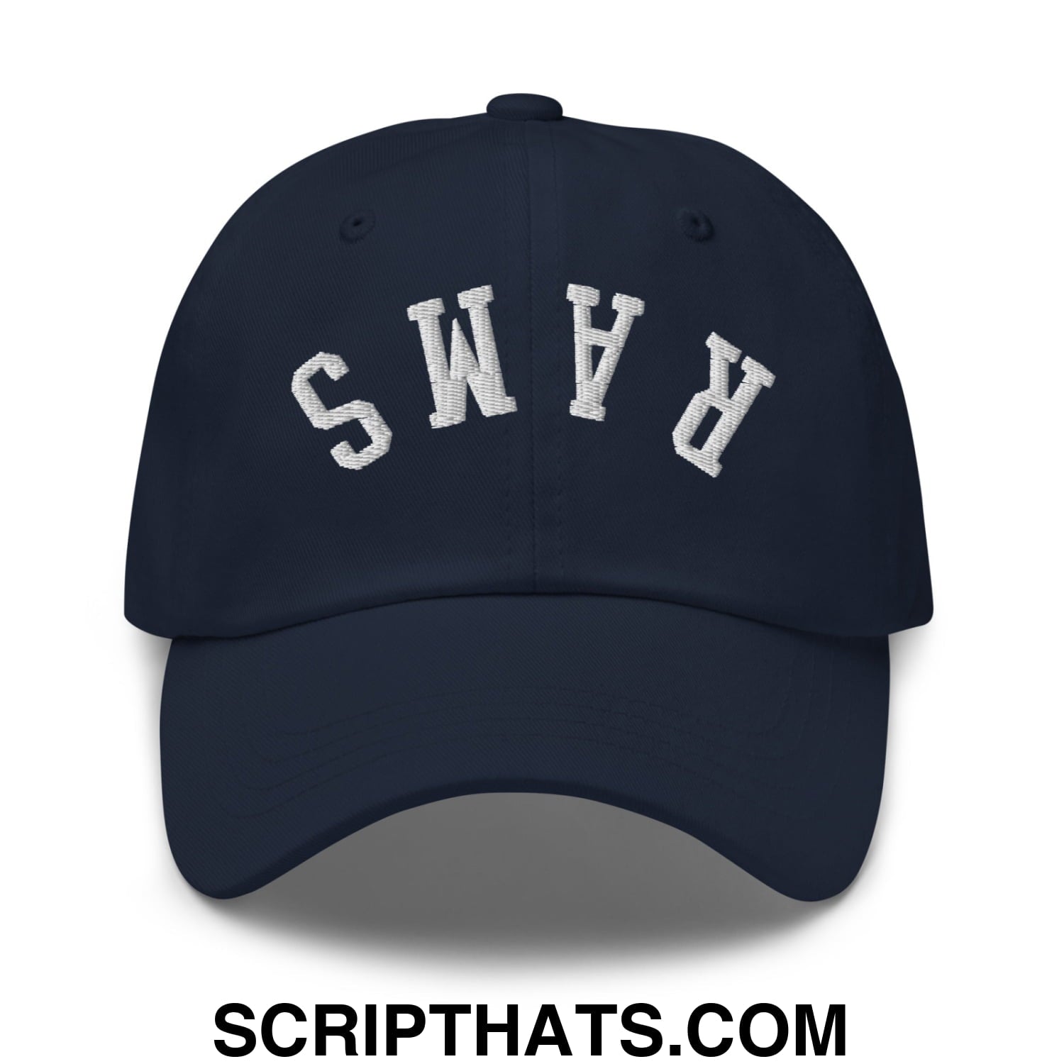 Upside Down Rams Embroidered Unstructured Dad Hat Navy
