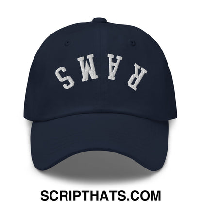 Upside Down Rams Embroidered Unstructured Dad Hat Navy