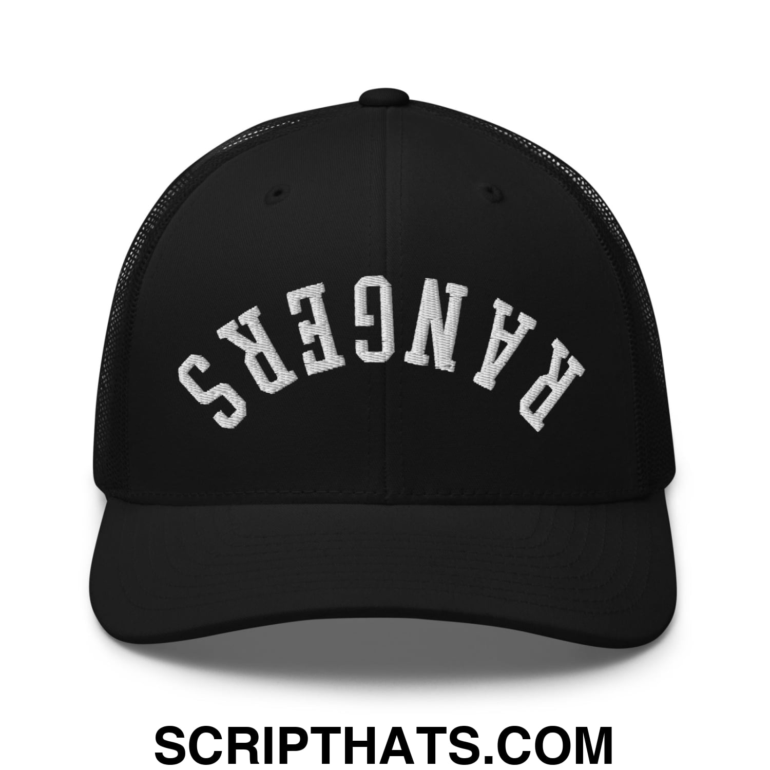 Upside Down Rangers Embroidered Mesh Trucker Hat Black