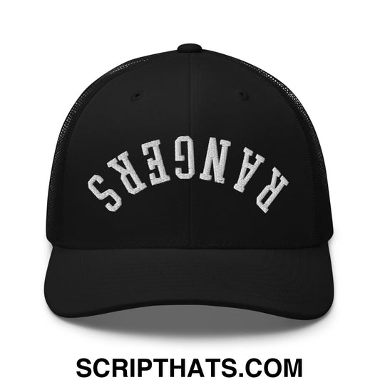 Upside Down Rangers Embroidered Mesh Trucker Hat Black