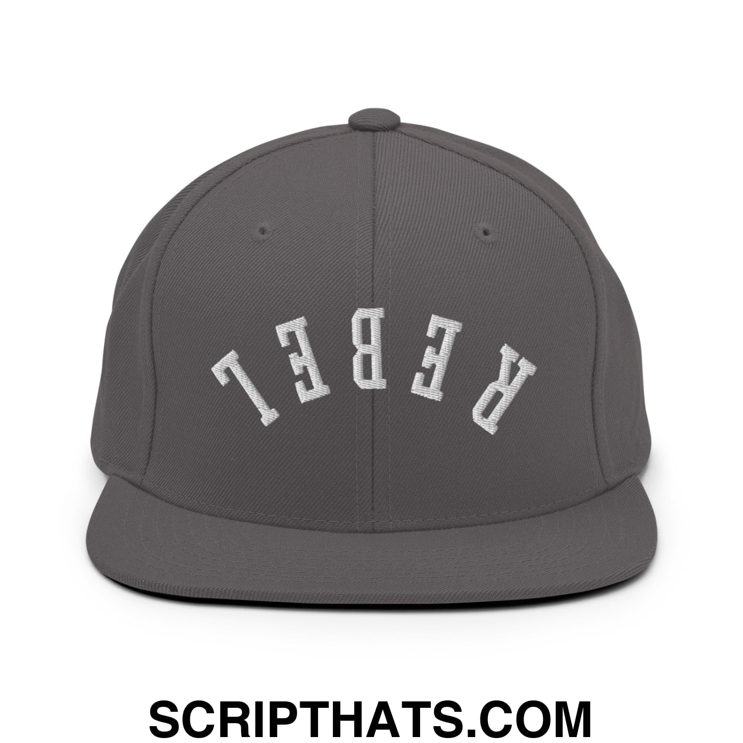Upside Down Rebel Embroidered Flat Bill Brim Snapback Hat Dark Grey